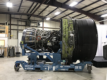 A Boeing 787 Dreamlinger engine pictured without it's covering. The engine was donated in fall of 2019 to Spokane Community College.